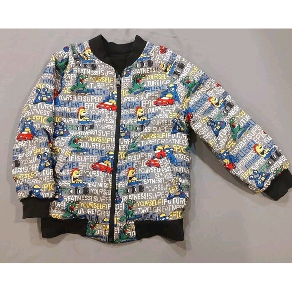 365 Kids From Garanimals Reversible Bomber Jacket-Size 6 Multi Colors Cars